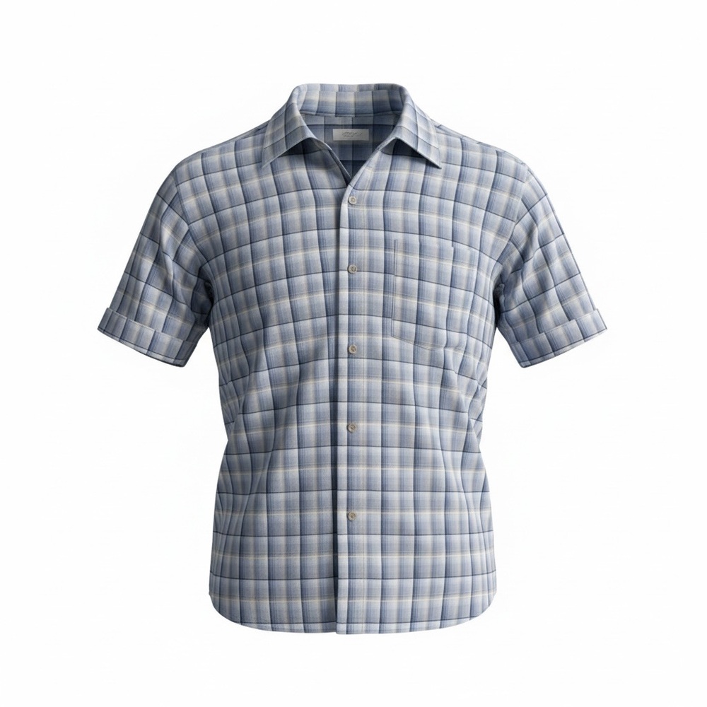 Tommy Bahama 100% Silk Plaid Camp Shirt Mens M Blue Gray Short Sleeve Resort